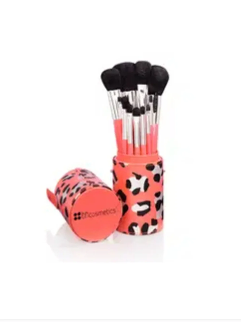 Makeup Brush Set with Coral Leopard Case